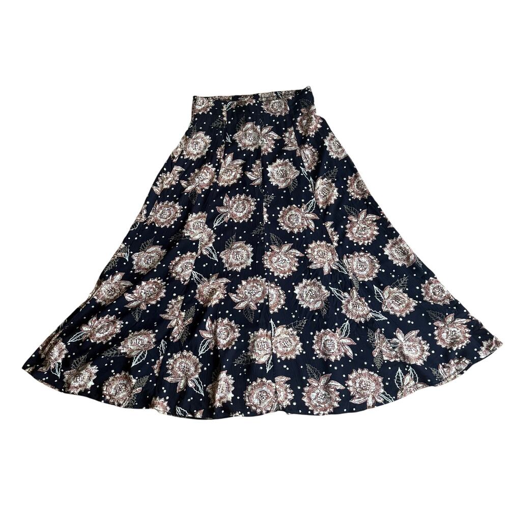Vintage Carole Little Krinkle Rayon Broomstick Style Skirt SZ 10 Floral Maxi